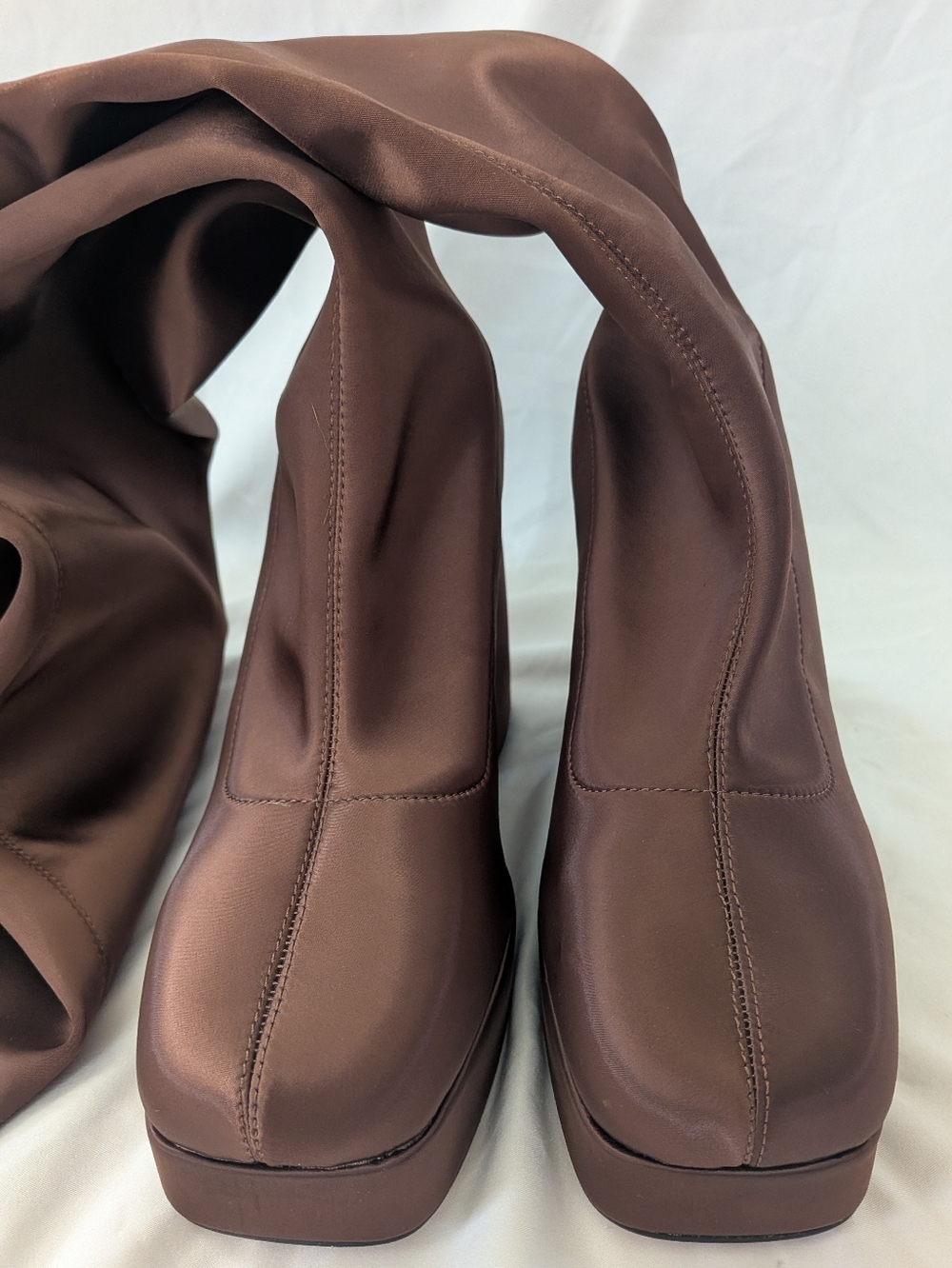 Katy Perry Brown Satin UpliftOTK Over the Knee High Heel Zip Platform Boot Sz 10 - Picture 3 of 9